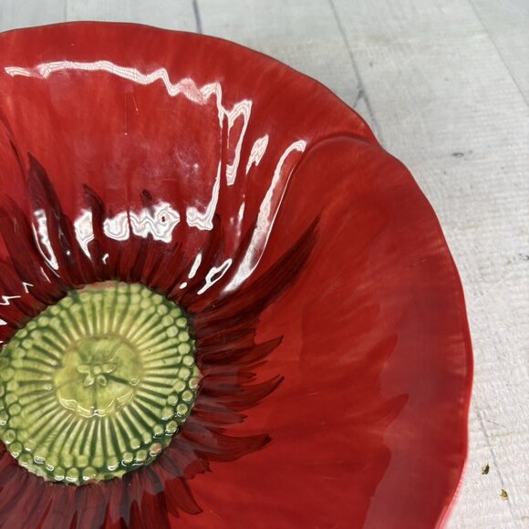 Maxcera Corp POPPIES POPPY SPLATTER Red Flower Shape 3D Ceramic 9" Serving Bowl - Picture 14 of 16